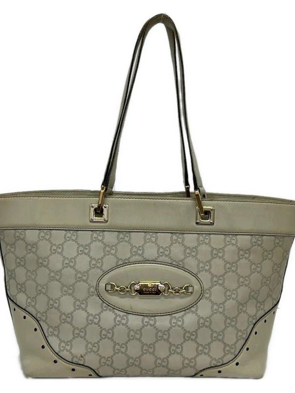 GUCCI Guccissima 145993 Cream Light gray Leather Handbag